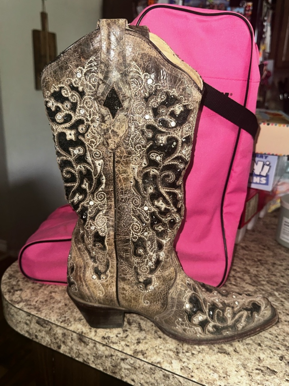 Western Embroidered Heeled Cowboy Boots - Brown